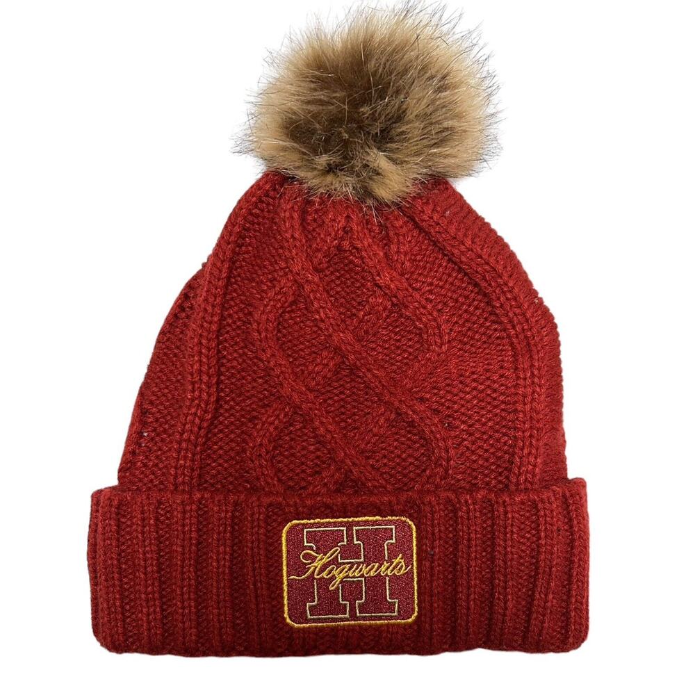 Harry Potter HOGWARTS Pom Toboggan Red Winter Knit Stocking Cap Beanie Snow Hat